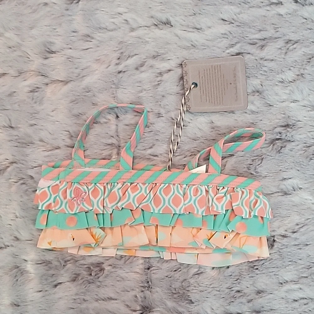 Matilda Jane Pink/Blue Ruffle Bikini Top, Girls Size 2, New With Tags!